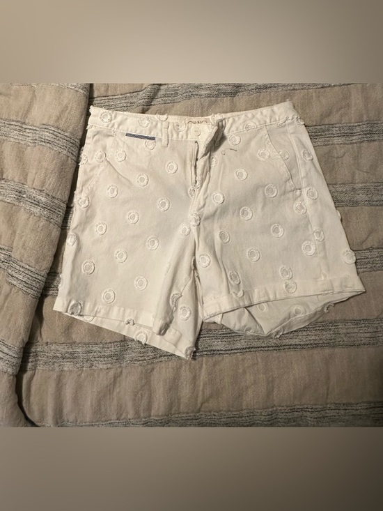 Anthropologie Pants - Anthropologie White Embroidered Circle-Pattern Flat Front Shorts
